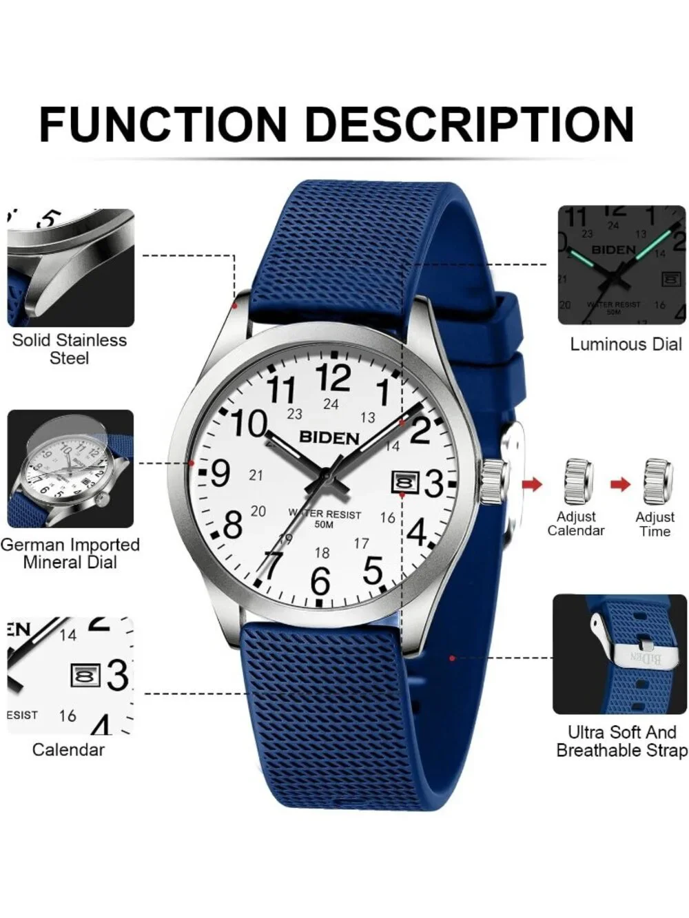 Men Blue White Analog Quartz Unisex Medical Professionals Waterproof Nurse Watch